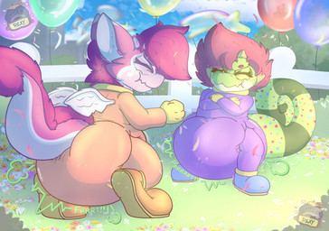 ambiguous/ambiguous ambiguous_gender anthro clothed clothing diaper diaper_under_clothing fart farting_together tail wearing_diaper hyper_rexy mythology dragon lizard mythological_creature mythological_scalie reptile scalie digital_media_(artwork) hi_res