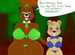 anthro big_breasts blush bow_(feature) bow_tie bra breasts clothed clothing crossgender duo female forest fur hat headgear headwear looking_at_viewer necktie open_mouth plant pork_pie_hat prostitution smile text tree underwear wide_hips klr-rio hanna-barbera yogi_bear boo-boo_bear yogi_bear_(character) bear mammal english_text hi_res