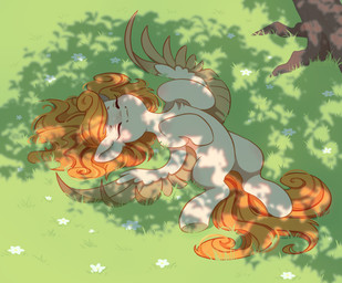 blush day eyelashes eyes_closed feathered_wings feathers female feral flower grass high-angle_view hooves lying on_back on_grass on_ground outside plant smile solo tan_body tree white_flower wings melodylibris hasbro my_little_pony mythology fan_character equid equine mammal mythological_creature mythological_equine pegasus absurd_res colored digital_drawing_(artwork) digital_media_(artwork) hi_res shaded