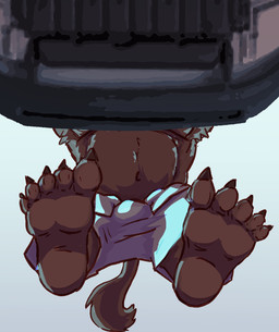 5_toes anthro biped bulge claws clothed clothing feet foot_focus humanoid_feet jock low-angle_view male male_anthro mechanic plantigrade solo toe_claws toes worker asdf16 dominik_(asdf16) canid canine canis mammal wolf hi_res