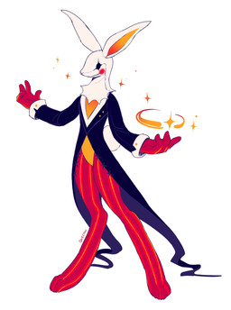 ambiguous_gender anthro blush clothing coat digitigrade gloves handwear hood legwear magic magic_user orange_inner_ear paws puppet red_clothing red_gloves red_handwear simple_background solo sparkles star stitch_(sewing) striped_tights tailcoat tights topwear white_background white_body queijac animate_inanimate lagomorph leporid mammal rabbit absurd_res digital_media_(artwork) hi_res