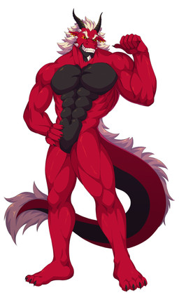 4_toes 5_fingers abs anthro biceps black_horn black_sclera chin_spikes ear_piercing eye_markings facial_spikes featureless_crotch feet fingers front_view gesture hair hand_gesture hand_on_hip horn jaw_spikes male markings muscular muscular_anthro muscular_male muscular_thighs nude pecs piercing pointing pointing_at_self simple_background solo spikes spikes_(anatomy) standing tail tail_mane tail_tuft toes toothy_grin tuft white_background white_hair white_spikes yellow_eyes yellow_markings axelshrine mythology magnus_(axelshrine) dragon mythological_creature mythological_scalie scalie wingless_dragon 2026 3:5 digital_media_(artwork) full-length_portrait hi_res portrait