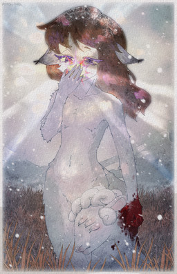 7_eyes anthro apathetic blood blood_on_hand bodily_fluids brown_hair death ear_tuft eyelashes femboy fur gore grass hair horn light light_beam light_in_mouth long_hair male meadow multi_eye multicolored_body multicolored_fur object_in_mouth plant purple_eyes simple_background snow snowfall solo star_in_mouth tail thick_eyelashes tuft white_body white_fur mira_27a lamb_of_god felix_(vvaltz) bovid caprine felid feline lynx mammal sheep absurd_res digital_drawing_(artwork) digital_media_(artwork) hi_res