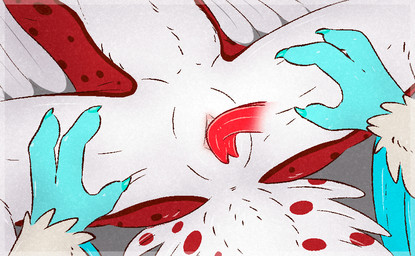 3_fingers animal_genitalia anthro cloaca cloacal cloacalingus duo feathers female fingers genitals licking male male/female oral sex spread_legs spreading tail tongue tongue_out vaginal shadarrius avali avian animated hi_res