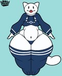 anthro big_butt biped black_eyes blue_clothing butt clothed clothing crop_top eyebrows femboy fur hair huge_butt hyper hyper_butt legwear long_tail looking_at_viewer male male_anthro overweight overweight_anthro reflective_body shirt simple_background smile solo t-pose tail text thick_thighs thigh_highs topwear white_body white_ears white_eyes white_fur white_hair white_skin wide_hips jaeblorocks jaeblo_(jaeblorocks) domestic_cat felid feline felis mammal 2025 artist_name digital_drawing_(artwork) digital_media_(artwork) english_text model_sheet shaded sketch