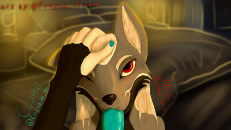 animal_genitalia animal_penis anthro bedroom bedroom_sex black_body black_fur black_nose blue_body blue_fur blue_penis blurred_background bodily_fluids duo evening fellatio first_person_view fur genital_fluids genitals grey_body grey_fur hair headpat male male/male multicolored_body multicolored_fur oral penile penis petting red_body red_eyes red_fur saliva sex viewed_from_above white_hair yellow_light frozen_autumn canid canine fennec_fox fox grey_fox mammal true_fox urocyon 16:9 colored hi_res widescreen