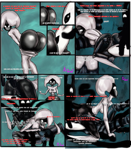 anthro anus areola balls big_areola big_balls big_breasts big_penis biped black_body blue_anus blue_areola blue_background blue_nipples blue_vulva blush blush_lines bodily_fluids breasts cape clothing dialogue ellipsis empty empty_eyes female female/female feral flexible genital_fluids genitals glistening glistening_body gradient_background group holding_leg horn huge_penis humanoid_genitalia long_penis looking_at_another male male/female misleading_thumbnail mostly_nude mouthless multi_horn musk musk_cloud musky_penis navel nipples non-mammal_areolas non-mammal_balls non-mammal_breasts non-mammal_ears non-mammal_hair non-mammal_navel non-mammal_nipples non-mammal_teats non-mammal_vulva one_leg_up penis precum question_mark raised_leg red_clothing shaking simple_background size_difference small_dom_big_sub smaller_anthro smaller_female smaller_male splits spread_legs spreading squish stadding sweat sweatdrop text thick_thighs thigh_squish trembling trio vulva white_head mr_torot hollow_knight:_silksong hollow_knight_(franchise) team_cherry hornet_(hollow_knight) lace_(hollow_knight:_silksong) the_knight_(hollow_knight) void_(hollow_knight) arthropod humanoid shadow_creature absurd_res comic hi_res brother_(lore) brother_and_sister_(lore) half_brother_(lore) half_sister_(lore) sibling_(lore) sister_(lore)