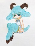 blue_body blue_fur blue_hair bovid_horn caprine_horn clothing fur goat_horn hair hooves horizontal_pupils horn pupils solo white_clothing citrus_fossil bovid caprine faun goat humanoid mammal hi_res traditional_media_(artwork)