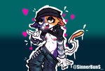 anthro beanie breasts clothed clothing female fur hat headgear headwear nipples open_mouth piercing simple_background solo tail tongue tongue_out sinnerbuns epic_games fortnite meow_skulls calico_cat domestic_cat felid feline felis humanoid mammal hi_res