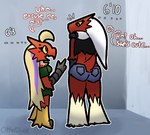 2022 ahoge anthro avian beak blaziken bottomwear butt carol_(otterjunk) clothed clothing comic cutoffs denim denim_bottomwear denim_clothing dress duo english_text female generation_3_pokemon hair hi_res nintendo otterjunk pokemon pokemon_(species) racha_(otterjunk) rear_view shorts size_difference text trans_(lore) trans_woman_(lore)