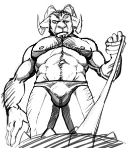 2_horns 5_fingers abs anthro arm_hair biceps big_deltoids big_muscles big_pecs body_hair bulge chest_hair closed_frown clothed clothed_anthro clothed_male clothing collar deltoids fingers front_view frown half-closed_eyes head_horn horn humanoid_hands leash leash_pull leashed_viewer looking_at_viewer looking_down looking_down_at_viewer low-angle_view male male_anthro manly mouth_closed muscular muscular_anthro muscular_arms muscular_male muscular_thighs narrowed_eyes navel nipples pecs simple_background skimpy solo spiked_collar spikes topless topless_anthro topless_male white_background bristol bovid caprine mammal digital_media_(artwork) greyscale monochrome sketch