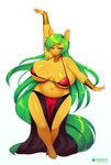 2017 anthro belly belly_dancer big_breasts breasts chromapan clothed clothing curvy_figure digital_media_(artwork) equid equine eyewear fan_character female glasses green_hair hair half-closed_eyes harem_outfit hasbro horse jewelry mama_mango_(character) mammal mature_anthro mature_female my_little_pony narrowed_eyes navel necklace one_eye_closed pony pose simple_background slightly_chubby solo standing thick_thighs voluptuous white_background wide_hips