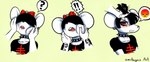 angry anthro black_hair blush bowl_cut duo exclamation_point female fur hair question_mark red_eyes solo_focus white_body white_fur zentagas maasdam_(zentagas) mammal mouse murid murine rodent