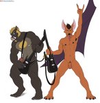 4_toes 5_fingers 5_toes abs anthro arm_above_head armpit_hair bacent balls bat biceps big_ears biped black_body black_claws black_eyes black_fur black_metal black_nipples black_nose blonde_eyebrows blonde_hair blue_eyes body_hair brown_balls brown_body brown_fur brown_hair brown_penis chest_hair claws colored_nails concert devil_horns_(gesture) duo erection eyebrows facial_hair fangs feet finger_claws fingernails fingers flaccid foreskin fur genitals gesture glans grey_body grey_fingernails grey_fur grey_nails grey_toenails grin guitar hair hand_gesture heavy_metal hi_res holding_object humanoid_genitalia humanoid_penis idwyn_forcena looking_aside looking_at_another looking_at_viewer male mammal megabat membrane_(anatomy) membranous_wings metal monotone_body monotone_fur multicolored_body multicolored_fur muscular muscular_male music musical_instrument nails navel nipples nude penis pink_glans pink_nipples pink_tongue plantigrade playing_guitar playing_music plucked_string_instrument pubes raised_arm rock_out_with_your_cock_out rocking_out simple_background smile spelunker_sal spread_legs spreading standing string_instrument suid suina sus_(pig) tail tail_tuft teeth toe_claws toenails toes tongue tongue_out tuft tusks two_tone_body two_tone_fur urethra white_background wild_boar wings zest_ricin