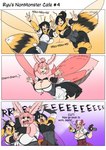 angry animal_humanoid arthropod arthropod_humanoid bee_humanoid big_breasts black_hair black_sclera breasts cherry_(randomtanstudio) cleavage clothed clothing comic dialogue dragon dragon_humanoid english_text female gradient_background group hair hi_res humanoid hymenopteran hymenopteran_humanoid insect insect_humanoid lepidopteran lepidopteran_humanoid looking_at_viewer miko_(randomtanstudio) monster_girl_(genre) moth_humanoid mythological_creature mythological_scalie mythology niko_(randomtanstudio) one_eye_closed pink_background pink_hair purple_background randomtanstudio ryu_(randomtanstudio) scalie simple_background spray text white_hair wings wink yellow_background