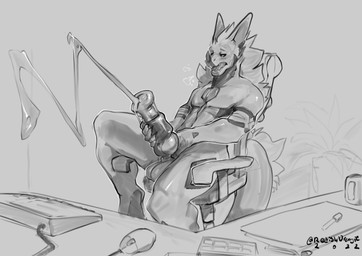 animal_genitalia animal_penis anthro balls biceps big_balls big_knot big_penis blush bodily_fluids breath chair claws coffee_cup computer_mouse container cum cum_drip cum_string cumshot cup desk dripping ejaculation equine_genitalia equine_penis erection facial_spikes finger_claws flared_penis fur furniture genital_fluids genitals grey_background hair half-closed_eyes head_tuft keyboard knot looking_pleasured male masturbation medial_ring muscular muscular_anthro muscular_male narrowed_eyes neck_tuft office office_chair open_mouth orgasm orgasm_face paper pecs pen penetrable_sex_toy penile penile_masturbation penis plant plant_pot potted_plant scales sex_toy simple_background sitting solo spikes spikes_(anatomy) spread_legs spreading table tail tail_tuft teeth thick_thighs tongue toying_self tuft redishdragie mythology dragon mythological_creature mythological_scalie scalie 2022 absurd_res hi_res monochrome signature sketch