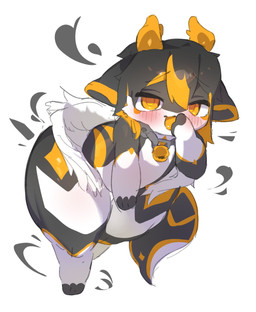 anthro black_body black_fur blush dragon_horn female fur horn huge_thighs looking_at_viewer looking_pleasured multicolored_body multicolored_fur open_mouth simple_background solo thick_thighs tongue white_background white_body white_fur yellow_body yellow_eyes yellow_fur yellow_horn yellow_tongue taka_1088 mythology rhamuu dragon furred_dragon furred_scalie mythological_creature mythological_scalie scalie 2026 absurd_res hi_res