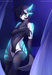 anthro bioluminescence black_hair blue_eyes clothing femboy glowing hair legwear male piercing solo stockings swimwear leanfide fish marine shark hi_res watermark