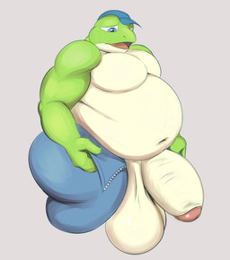 anthro balls big_balls big_penis bottomwear clothing foreskin genitals huge_balls huge_penis hyper hyper_balls hyper_genitalia hyper_penis male moobs overweight overweight_anthro overweight_male pants penis shirtless shirtless_male solo unzipped unzipped_pants zipper brick_break_after_dark nintendo star_fox slippy_toad amphibian frog hi_res