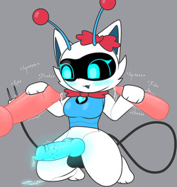 animal_genitalia animal_penis antennae_(anatomy) anthro armor balls blue_cum blue_penis bodily_fluids bow_ribbon breastplate canine_genitalia canine_penis colored_cum cum cybernetics disembodied_penis eyelashes genital_fluids genitals glowing glowing_cum glowing_genitalia glowing_penis gynomorph gynomorph/male handjob intersex intersex/male kneeling knot knotted_penis looking_at_genitalia looking_at_penis machine male penile penile_spines penis plug screen screen_eyes screen_face sex simple_background spiked_penis spikes spikes_(anatomy) tapering_penis unusual_bodily_fluids unusual_cum unusual_genital_fluids white_body wire hikiwi k-tee_(hikiwi) cyborg domestic_cat felid feline felis mammal colored digital_media_(artwork) hi_res