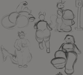 ambiguous_gender anthro bulge casual_hyper casual_nudity female group hyper lying macro male male/female micro simple_background kingmalt aquatic canid canine fish mammal shark monochrome sketch