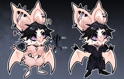 albino alternative_fashion anthro blue_eyes ear_piercing facial_piercing fur goth industrial_piercing lip_piercing male mortician nose_piercing piercing pink_body pink_fur solo tattoo greaserdemon nintendo pokemon bat fanmon generation_6_pokemon mammal noibat pokemon_(species) model_sheet