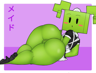 :o apron big_butt black_clothing black_eyes black_footwear black_high_heels blush blush_stickers border butt clothing eyeshadow female female_humanoid footwear genitals green_body green_butt green_eyeshadow green_hair green_skin green_vulva hair half-closed_eyes high_heels humanoid_genitalia humanoid_vulva looking_at_viewer looking_back looking_back_at_viewer lying maid_apron maid_headdress maid_uniform makeup narrowed_eyes not_furry on_side open_mouth pigtails pink_blush purple_text shoes solo square_(anatomy) text thick_thighs uniform vulva white_apron white_border white_clothing white_headdress wide_hipped_female wide_hipped_humanoid wide_hips golden_is_bunny mario_bros nintendo paper_mario mimi_(paper_mario) humanoid 2023 digital_media_(artwork) hi_res japanese_text shaded