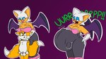 abdominal_bulge anthro bat_wings before_and_after belly big_belly big_breasts big_ears blue_eyes bodily_fluids boob_hat breast_rest breasts burping cleavage clothed clothing countershading duo eyelashes fangs female female_pred fully_inside fur gloves hair hand_on_belly hand_on_hip hand_over_crotch handwear lips male male/female male_prey membrane_(anatomy) membranous_wings navel_outline onomatopoeia open_mouth oral_vore orange_body orange_fur saliva same_size_vore sharp_teeth smug_grin solo sound_effects struggling struggling_prey tan_body teeth text thick_lips thick_thighs tight_bodysuit tight_clothing uvula vore weight_gain white_body white_clothing white_fur white_gloves white_hair white_handwear wings nonamesrleft sega sonic_the_hedgehog_(series) miles_prower rouge_the_bat bat canid canine fox mammal 16:9 colored digital_media_(artwork) widescreen