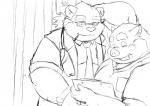 anthro clothing duo eyes_closed humanoid_hands male overweight overweight_male shirt smoking topwear aotoaka lifewonders tokyo_afterschool_summoners leib_(tas) bear mammal polar_bear suid suine sus_(pig) ursine wild_boar 2018 monochrome