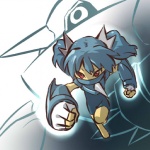 1:1 5_fingers armor barefoot blue_hair clothed clothing cosplay feet female fingers fist front_view generation_3_pokemon hair hitec human mammal metang nintendo not_furry pigtails pokemon pokemon_(species) red_eyes solo tan_body tan_skin toony vambrace