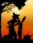 anthro duo female fur male silhouette simple_background frava8 disney zootopia judy_hopps nick_wilde canid canine fox lagomorph leporid mammal rabbit red_fox true_fox hi_res