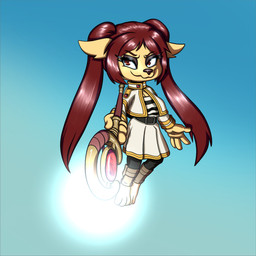 3_toes abstract_background anthro barefoot clothing cosplay costume eyeshadow feet female floating hair long_hair magic magic_staff magic_user makeup paws red_eyes red_hair solo toes toony turkojar frieren_beyond_journey's_end anima_(turkojar) bird_dog canid canine canis domestic_dog hunting_dog labrador mammal retriever 1:1 hi_res