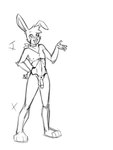 anthro femboy genitals kerchief male mostly_nude nude penis solo text dracozhilla patreon lagomorph leporid mammal rabbit 3:4 hi_res monochrome sketch url