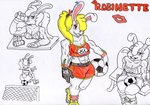 abs anthro beverage blonde_hair breasts cleavage clothed clothing dream_retreat energy_drink female football_player freckled_arms freckled_breasts freckled_face freckled_legs freckles fur hair kiss_mark muscular muscular_female one_eye_obstructed piercing ponytail rabinette solo sportswear white_body white_fur dibujuani animal_humanoid humanoid lagomorph lagomorph_humanoid leporid leporid_humanoid mammal mammal_humanoid rabbit rabbit_humanoid absurd_res hi_res traditional_media_(artwork)