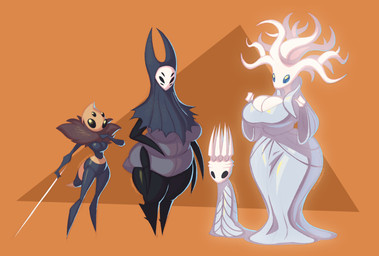 4_eyes 6_eyes anthro arthropod_abdomen big_breasts black_eyes blue_eyes breasts clothing dress female female_anthro group hood huge_breasts larger_anthro larger_female male mask medium_breasts multi_eye neck_tuft plant simple_background size_difference smaller_male thick_thighs tuft weapon white_body white_clothing white_dress captain_molasses hollow_knight_(franchise) team_cherry herrah_(hollow_knight) pale_king_(hollow_knight) queen_vespa_(hollow_knight) white_lady_(hollow_knight) arachnid arthropod bee elemental_creature flora_fauna humanoid hymenopteran insect absurd_res hi_res