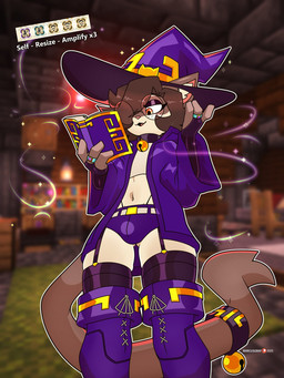 anthro bell bell_collar book boots butt butt_from_the_front clothing collar eyewear femboy footwear glasses hat headgear headwear holding_book holding_object inside legwear magic magic_user male one_eye_obstructed open_mouth shoes solo standing tail thigh_boots thigh_highs wizard_hat marcus_gray microsoft minecraft mojang xbox_game_studios fio_(marcus_gray) domestic_cat felid feline felis mammal 3:4 digital_media_(artwork) hi_res