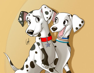 black_body black_fur black_nose black_spots blue_eyes blue_jewelry blue_necklace collar collar_tag duo fangs female feral floppy_ears freckled_face freckles fur green_eyes heterochromatic_ears hug jewelry male markings necklace orange_collar pink_inner_ear red_collar spots spotted_body spotted_fur star_collar_tag teeth toony white_body white_fur white_spots koskanui 101_dalmatian_street 101_dalmatians disney dylan_(101_dalmatians) canid canine canis dalmatian domestic_dog mammal 2019 hi_res
