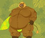 anthro belly clothed clothing male musclegut muscular overweight solo speedo speedo_only swimwear thick_thighs topless baobaopanda animal_crossing nintendo bud_(animal_crossing) felid lion mammal pantherine