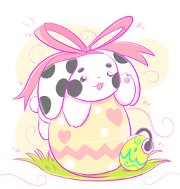 3_fingers :3 anthro black_eyebrows black_eyes black_spots bow_ribbon circle_eyebrows egg electronics eyebrows featureless_feet feet female female_anthro fingers fur hand_pawpads headphones holidays light long_ears lying markings multicolored_body multicolored_fur on_egg on_front pawpads pink_bow pink_pawpads pink_tongue purple_line_art purple_nose simple_background small_nose solo spots spotted_ears tail tongue two_tone_body two_tone_fur whisker_markings white_body white_fur white_tail yellow_background fuposey easter fuposey_(fuposey) lagomorph leporid mammal rabbit 2025 colored colored_line_art digital_drawing_(artwork) digital_media_(artwork) hi_res lighting shaded