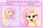 dialogue female feral hair looking_at_viewer open_mouth pink_hair solo text tongue tongue_out augustbebel friendship_is_magic hasbro my_little_pony fluttershy_(mlp) equid mammal 2017 english_text