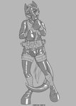 anthro bdsm belt biped bondage_gear bondage_gloves boots clothing footwear grey_background handwear harness hoof_boots hoof_gloves latex lock_symbol male null_bulge petplay ponyplay roleplay shoes simple_background solo standing symbol tempestus_vulpis 2020 absurd_res greyscale hi_res monochrome