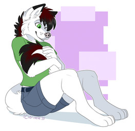 anthro barefoot biped feet green_eyes simple_background sitting solo citrinelle canid canine canis mammal wolf 2015 digital_media_(artwork)
