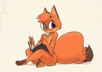 anthro book breasts brown_body brown_eyes brown_fur eyewear female fur glasses nude orange_body orange_fur sitting solo tan_body tan_fur conditional_dnp jollyjack melanie_(edtropolis) canid canine fox mammal red_fox true_fox 2022