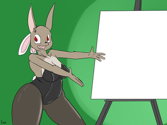 anthro big_breasts breasts bunny_costume canvas clothing costume easel female lingerie pose smile solo teddy_(clothing) thick_thighs wide_hips triplepistacho pudding_(triplepistacho) hare lagomorph leporid mammal 4:3 hi_res lol_comments