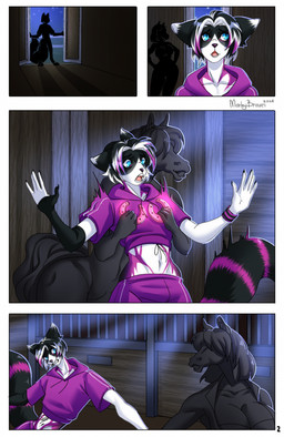 alternate_species anthro big_breasts blue_eyes bottomwear breasts cleavage clothed clothing cropped_hoodie cursed_object duo female femboy glowing_object grabbing_another grimace horseshoe huge_breasts male male/female scared shorts smile stable surprised tail marleybraun domestic_cat equid equine felid feline felis horse mammal comic hi_res