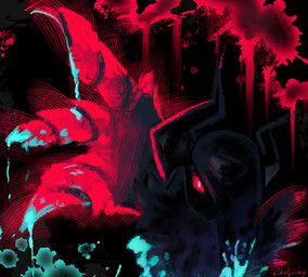 ambiguous_gender black_background black_body black_fur fur hair hair_over_eye horn looking_at_viewer menancing one_wing pupils red_eyes red_sclera simple_background solo white_pupils wings likey nintendo pokemon pokemon_legends_z-a generation_9_pokemon mammal mega_absol_z mega_evolution pokemon_(species) 2025 colored digital_drawing_(artwork) digital_media_(artwork) hi_res neon_colors portrait shaded