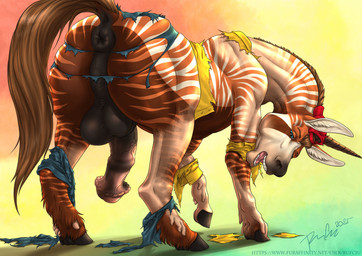 abstract_background animal_genitalia animal_penis anus balls black_anus black_balls blue_eyes brown_body brown_fur brown_horn brown_mane brown_tail equine_anus equine_genitalia equine_penis flared_penis fur genitals horn human_to_feral male mane medial_ring mid_transformation narrowed_eyes open_mouth orange_body orange_fur penis pink_tongue puffy_anus quadruped solo species_transformation striped_legs striped_neck tail tan_body tan_skin tongue transformation white_body white_fur rufciu mythology equid equine mammal mythological_creature mythological_equine unicorn hi_res