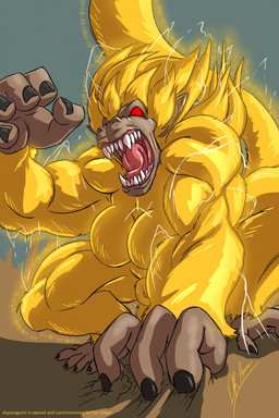 animal_genitalia breasts feet fur genitals glowing gynomorph hair intersex long_hair long_tail macro muscular muscular_gynomorph muscular_intersex outside prehensile_feet roaring sheath solo tail tearing toes yellow_body yellow_fur doctor_awesome dragon_ball dragon_ball_gt asparagumi fan_character haplorhine mammal monkey oozaru primate hi_res