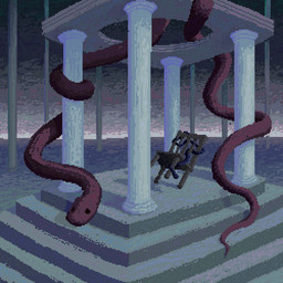 ambiguous_gender chair detailed_background feral furniture grey_sky pillar red_body sky solo stairs demensa reptile scalie snake 1:1 2023 digital_media_(artwork) pixel_(artwork)