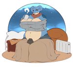 anthro bedding belly big_breasts blanket breasts brownie chair cleavage clothed clothing container countershading cup duo female furniture huge_breasts inside male plate radiator scarf slightly_chubby steam sweater topwear gin-blade nintendo pokemon avian generation_1_pokemon lapras pokemon_(species) hi_res